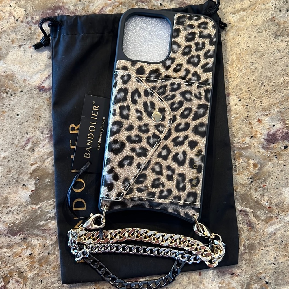 Bandolier Sabrina Cheetah- Gold/ Gold - 13 Pro Max - NWT